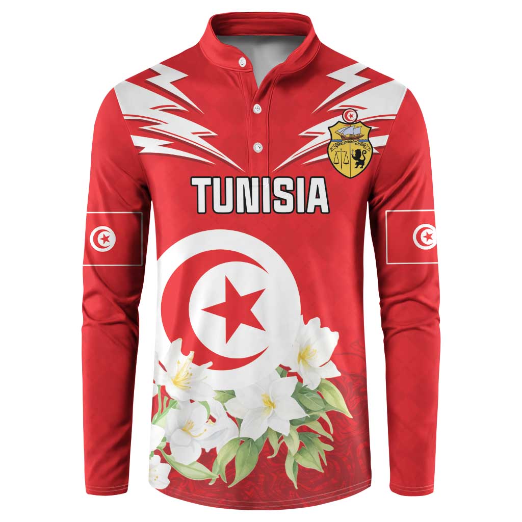 Personalized Tunisia Button Sweatshirt Jasmine Flower and Emblem - Wonder Print Shop