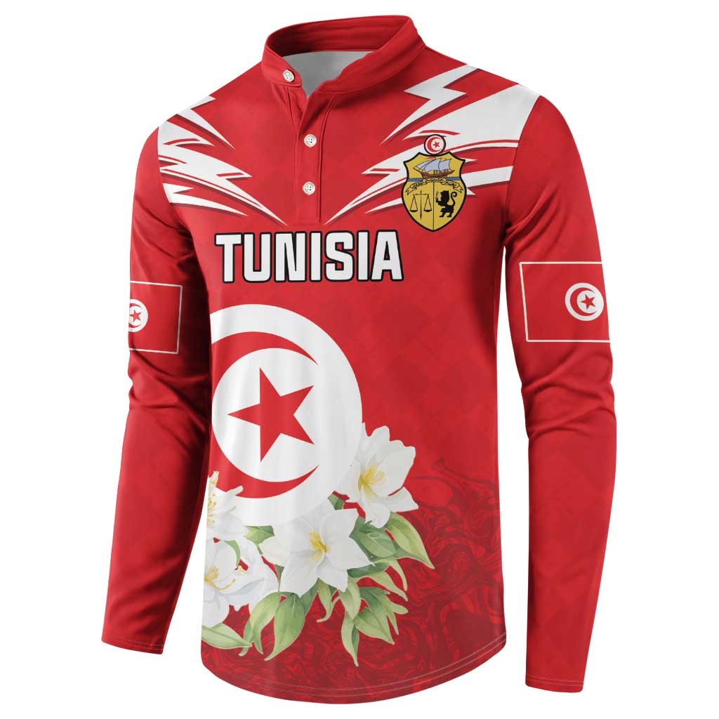 Personalized Tunisia Button Sweatshirt Jasmine Flower and Emblem - Wonder Print Shop