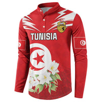 Personalized Tunisia Button Sweatshirt Jasmine Flower and Emblem - Wonder Print Shop