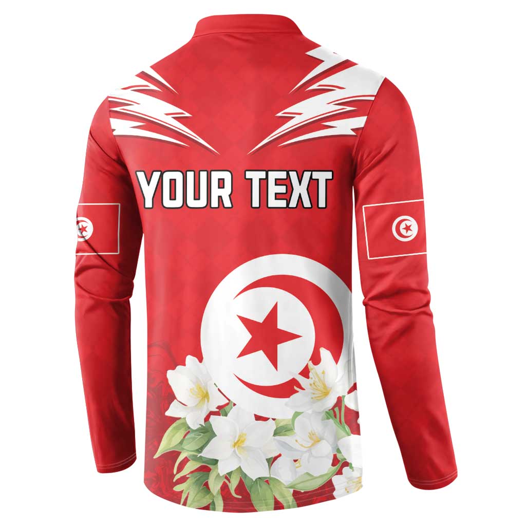 Personalized Tunisia Button Sweatshirt Jasmine Flower and Emblem - Wonder Print Shop
