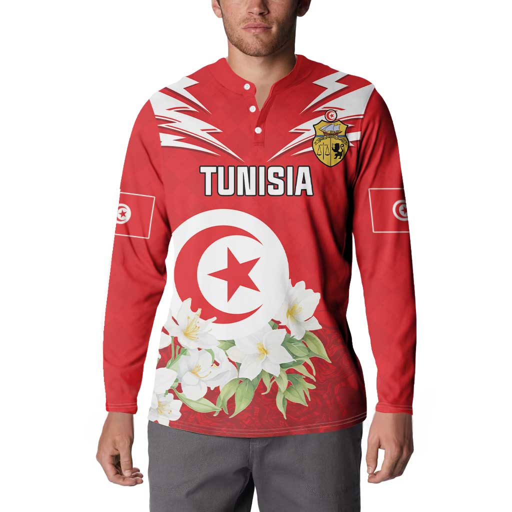 Personalized Tunisia Button Sweatshirt Jasmine Flower and Emblem - Wonder Print Shop