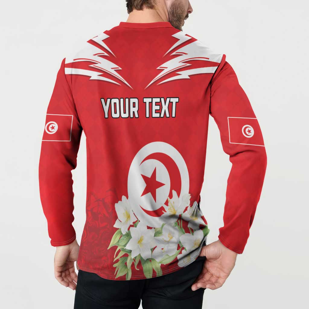 Personalized Tunisia Button Sweatshirt Jasmine Flower and Emblem - Wonder Print Shop