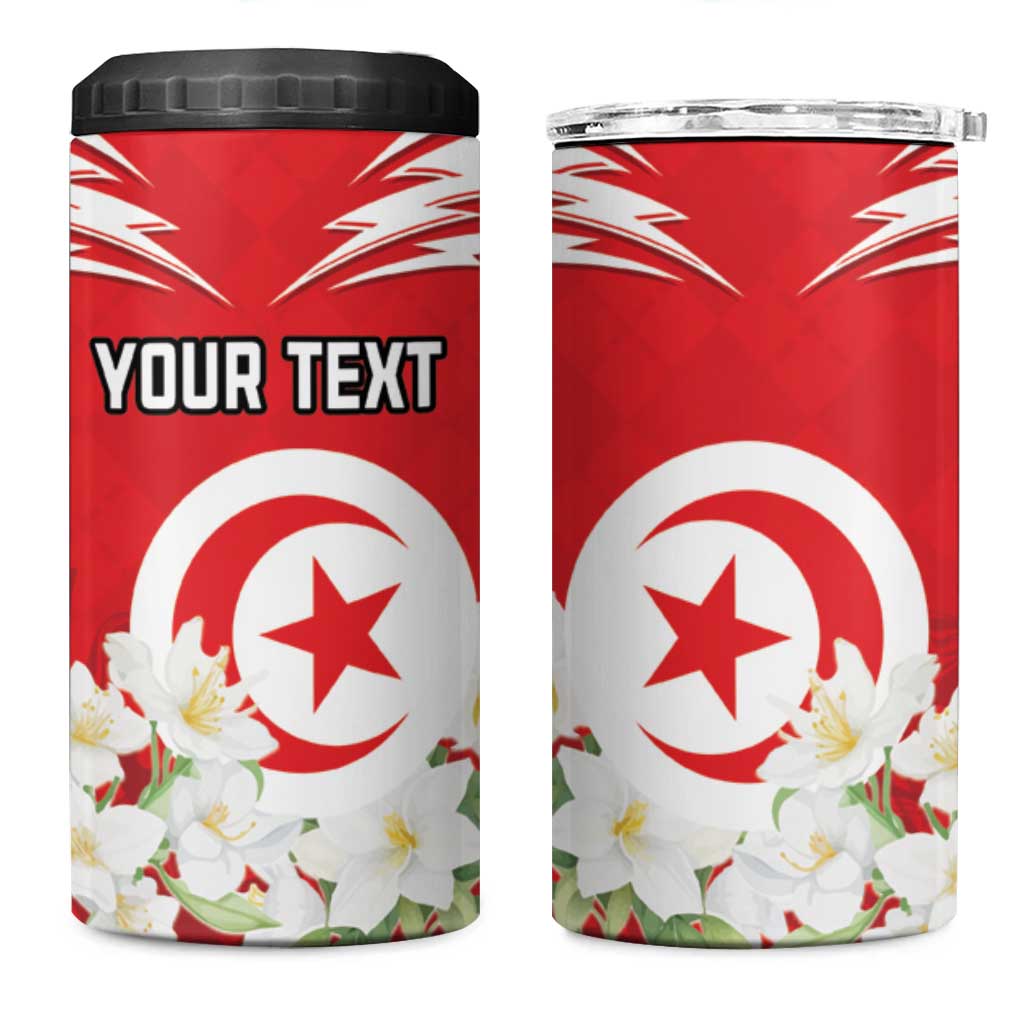 Personalized Tunisia 4 in 1 Can Cooler Tumbler Jasmine Flower and Emblem - Wonder Print Shop
