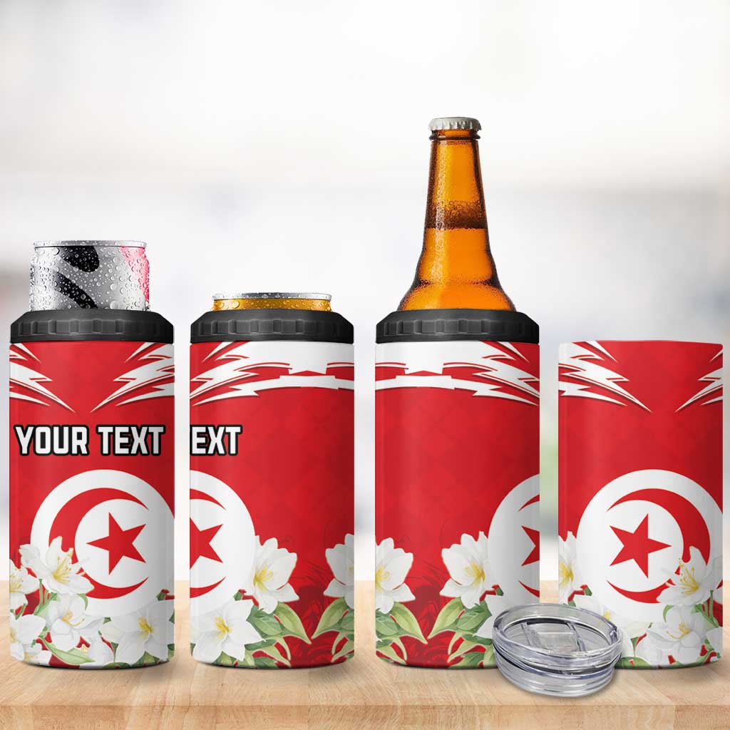 Personalized Tunisia 4 in 1 Can Cooler Tumbler Jasmine Flower and Emblem - Wonder Print Shop