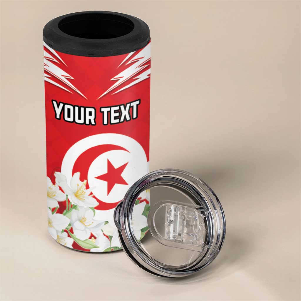 Personalized Tunisia 4 in 1 Can Cooler Tumbler Jasmine Flower and Emblem - Wonder Print Shop
