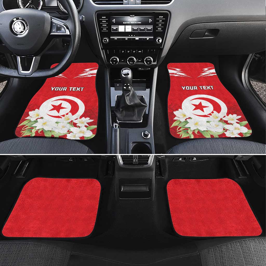 Personalized Tunisia Car Mats Jasmine Flower and Emblem - Wonder Print Shop