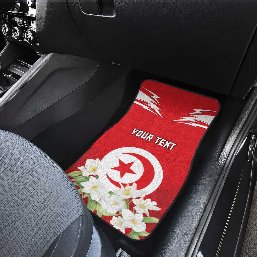 Personalized Tunisia Car Mats Jasmine Flower and Emblem - Wonder Print Shop