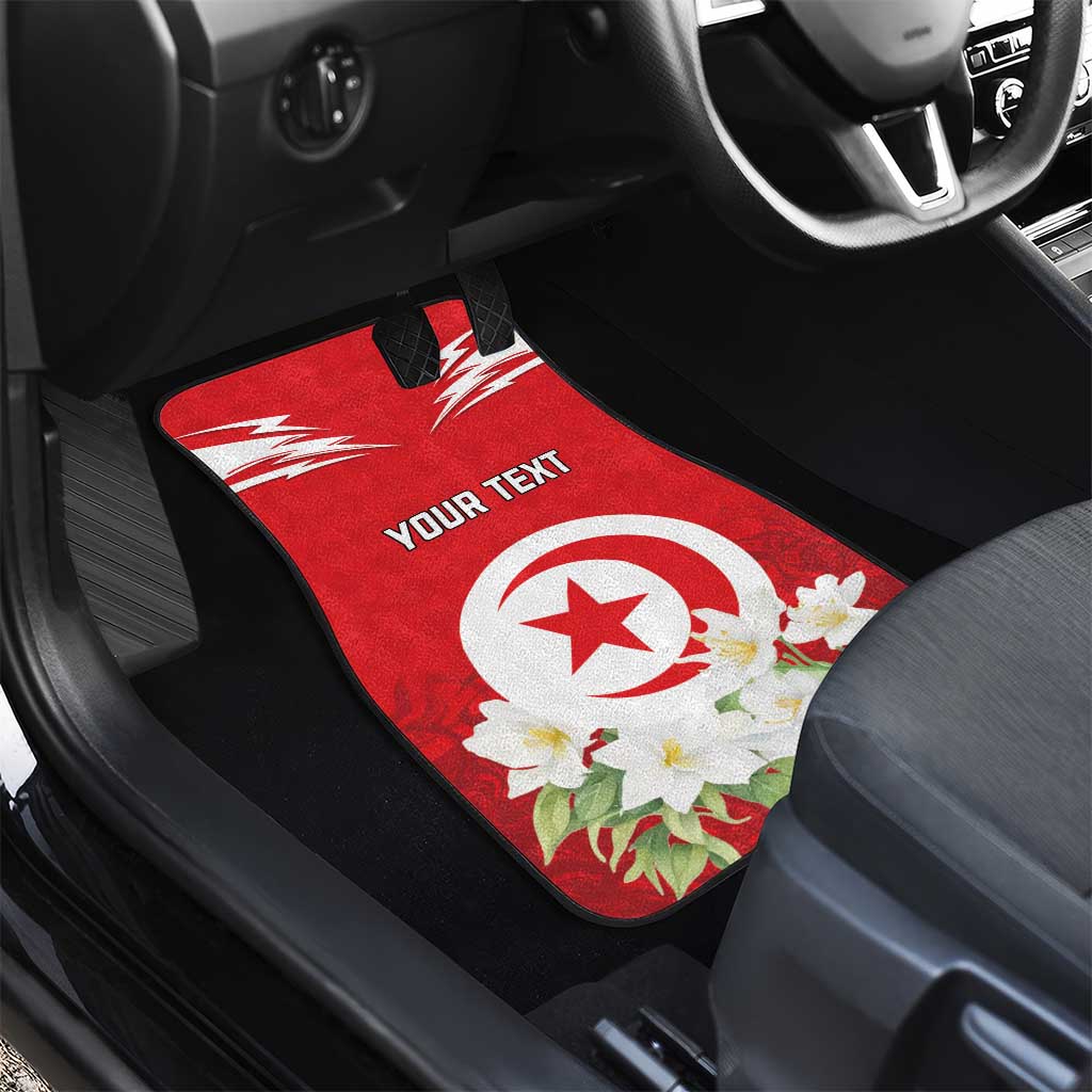 Personalized Tunisia Car Mats Jasmine Flower and Emblem - Wonder Print Shop