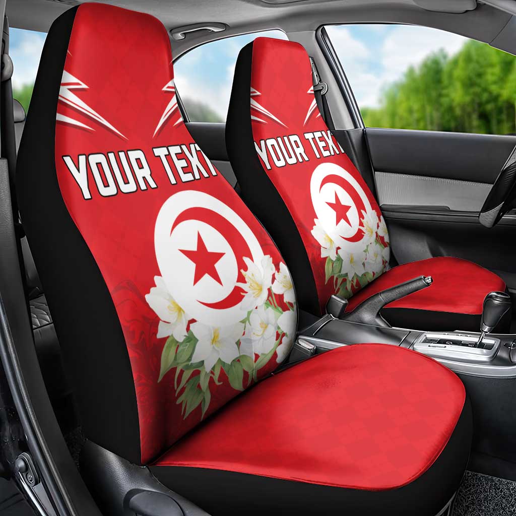 Personalized Tunisia Car Seat Cover Jasmine Flower and Emblem - Wonder Print Shop