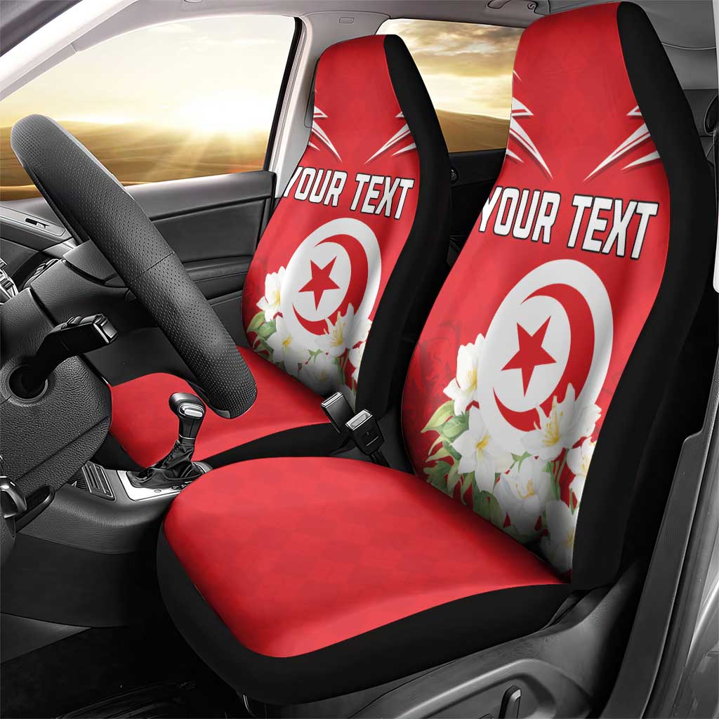 Personalized Tunisia Car Seat Cover Jasmine Flower and Emblem - Wonder Print Shop
