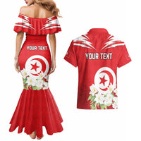 Personalized Tunisia Couples Matching Mermaid Dress and Hawaiian Shirt Jasmine Flower and Emblem - Wonder Print Shop