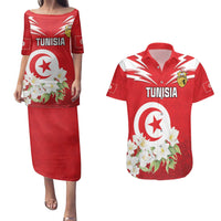 Personalized Tunisia Couples Matching Puletasi and Hawaiian Shirt Jasmine Flower and Emblem - Wonder Print Shop