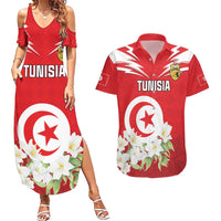 Personalized Tunisia Couples Matching Summer Maxi Dress and Hawaiian Shirt Jasmine Flower and Emblem - Wonder Print Shop