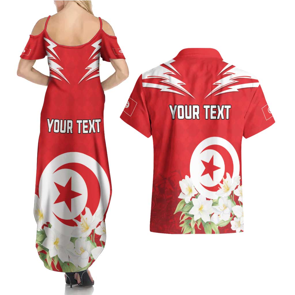 Personalized Tunisia Couples Matching Summer Maxi Dress and Hawaiian Shirt Jasmine Flower and Emblem - Wonder Print Shop