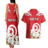 Personalized Tunisia Couples Matching Tank Maxi Dress and Hawaiian Shirt Jasmine Flower and Emblem - Wonder Print Shop