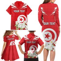 Personalized Tunisia Family Matching Long Sleeve Bodycon Dress and Hawaiian Shirt Jasmine Flower and Emblem - Wonder Print Shop