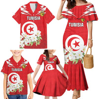 Personalized Tunisia Family Matching Mermaid Dress and Hawaiian Shirt Jasmine Flower and Emblem - Wonder Print Shop