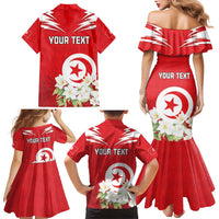 Personalized Tunisia Family Matching Mermaid Dress and Hawaiian Shirt Jasmine Flower and Emblem - Wonder Print Shop