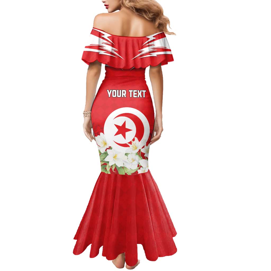 Personalized Tunisia Family Matching Mermaid Dress and Hawaiian Shirt Jasmine Flower and Emblem - Wonder Print Shop