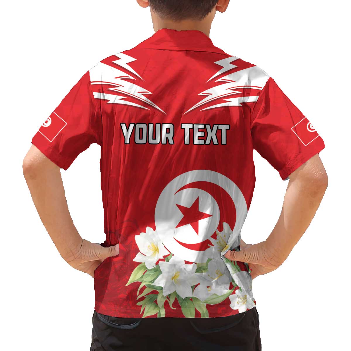 Personalized Tunisia Family Matching Off The Shoulder Long Sleeve Dress and Hawaiian Shirt Jasmine Flower and Emblem - Wonder Print Shop