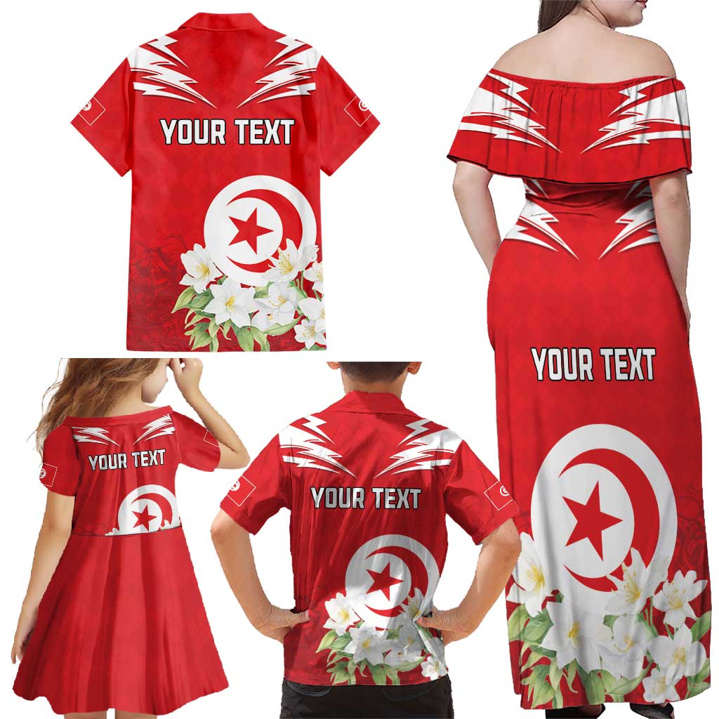 Personalized Tunisia Family Matching Off Shoulder Maxi Dress and Hawaiian Shirt Jasmine Flower and Emblem - Wonder Print Shop