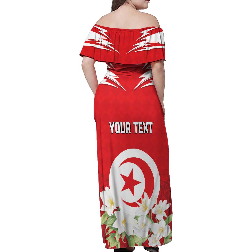 Personalized Tunisia Family Matching Off Shoulder Maxi Dress and Hawaiian Shirt Jasmine Flower and Emblem - Wonder Print Shop