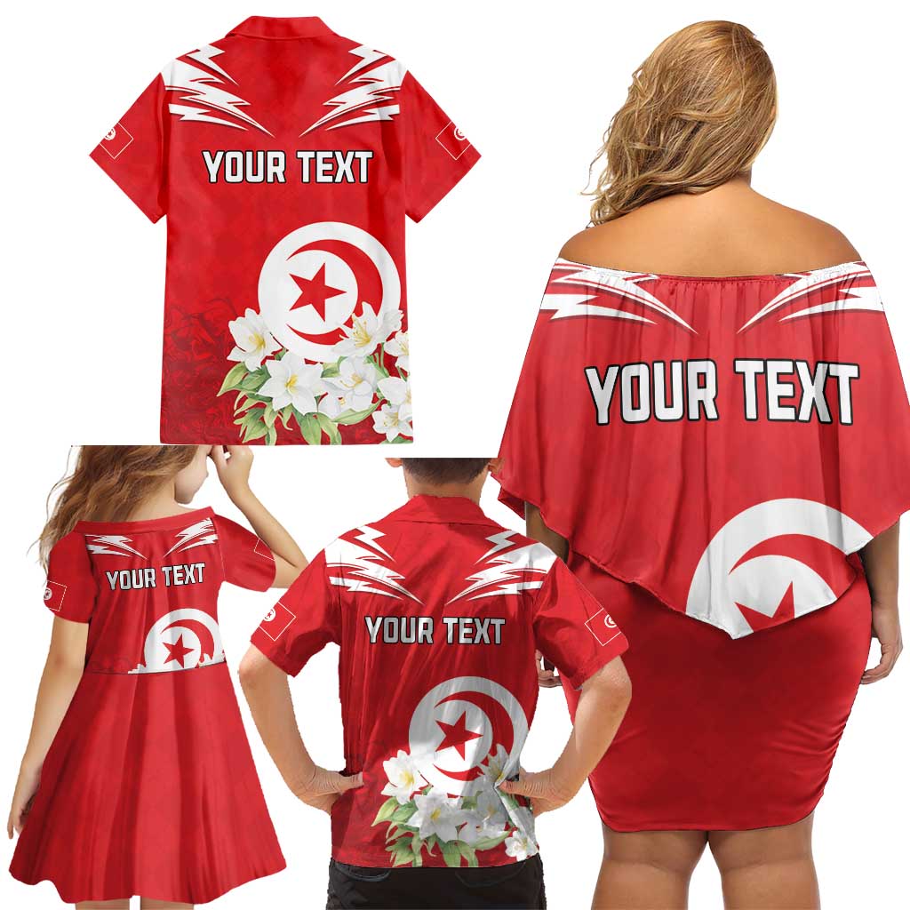 Personalized Tunisia Family Matching Off Shoulder Short Dress and Hawaiian Shirt Jasmine Flower and Emblem - Wonder Print Shop