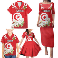 Personalized Tunisia Family Matching Puletasi and Hawaiian Shirt Jasmine Flower and Emblem - Wonder Print Shop