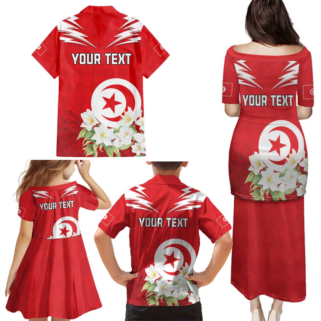 Personalized Tunisia Family Matching Puletasi and Hawaiian Shirt Jasmine Flower and Emblem - Wonder Print Shop