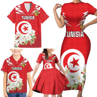 Personalized Tunisia Family Matching Short Sleeve Bodycon Dress and Hawaiian Shirt Jasmine Flower and Emblem - Wonder Print Shop