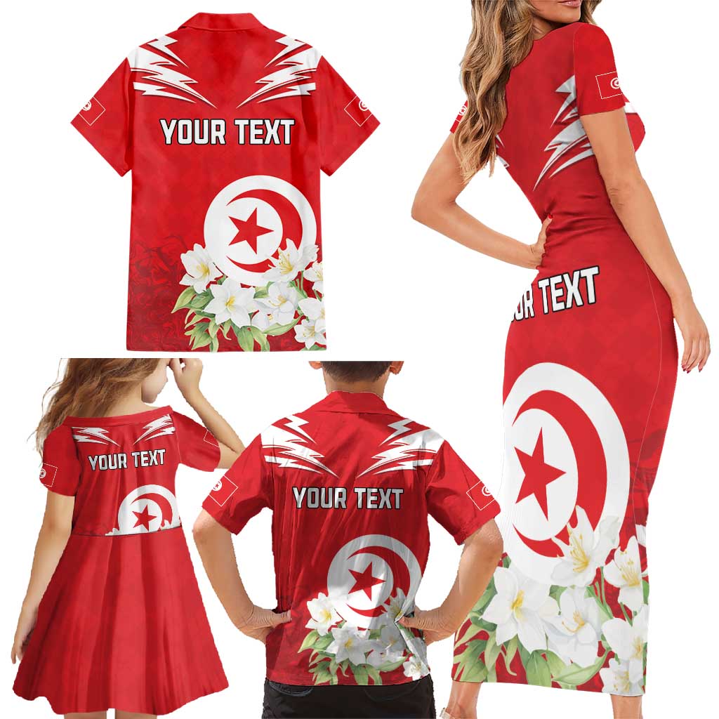 Personalized Tunisia Family Matching Short Sleeve Bodycon Dress and Hawaiian Shirt Jasmine Flower and Emblem - Wonder Print Shop