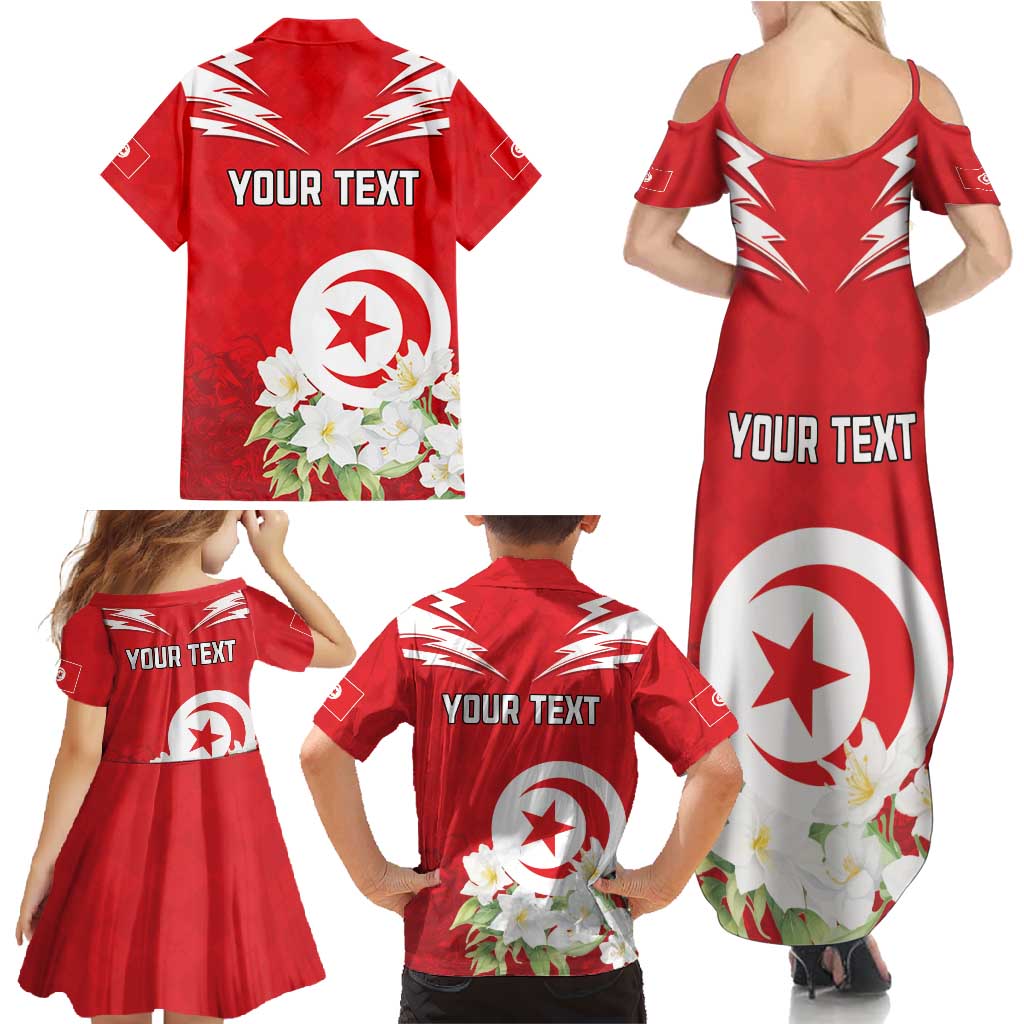 Personalized Tunisia Family Matching Summer Maxi Dress and Hawaiian Shirt Jasmine Flower and Emblem - Wonder Print Shop
