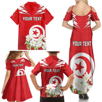 Personalized Tunisia Family Matching Summer Maxi Dress and Hawaiian Shirt Jasmine Flower and Emblem - Wonder Print Shop