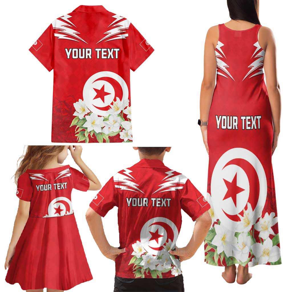Personalized Tunisia Family Matching Tank Maxi Dress and Hawaiian Shirt Jasmine Flower and Emblem - Wonder Print Shop