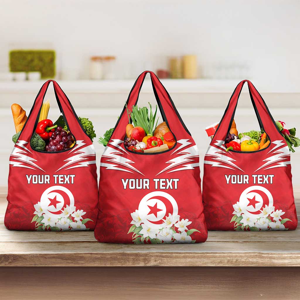 Personalized Tunisia Grocery Bag Jasmine Flower and Emblem