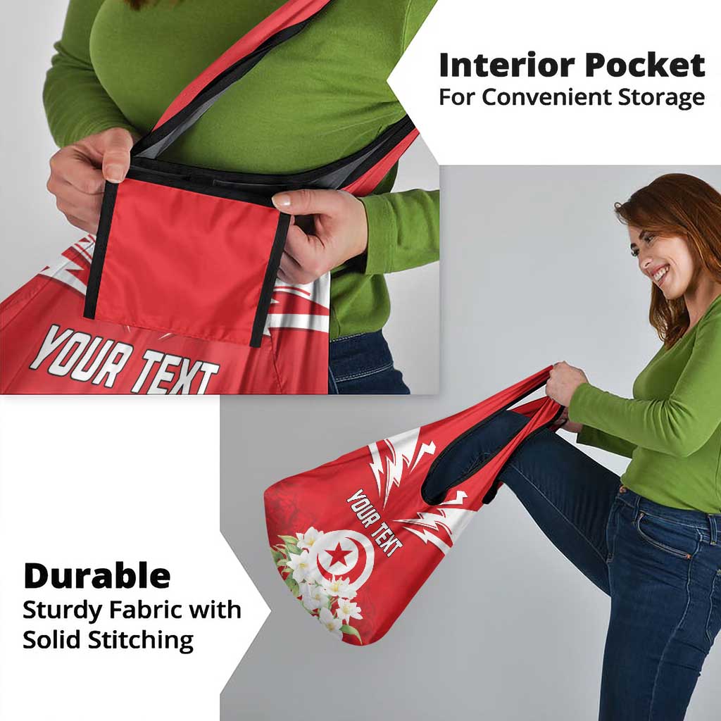 Personalized Tunisia Grocery Bag Jasmine Flower and Emblem