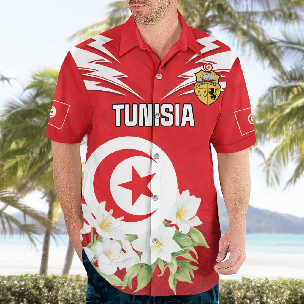 Personalized Tunisia Hawaiian Shirt Jasmine Flower and Emblem - Wonder Print Shop