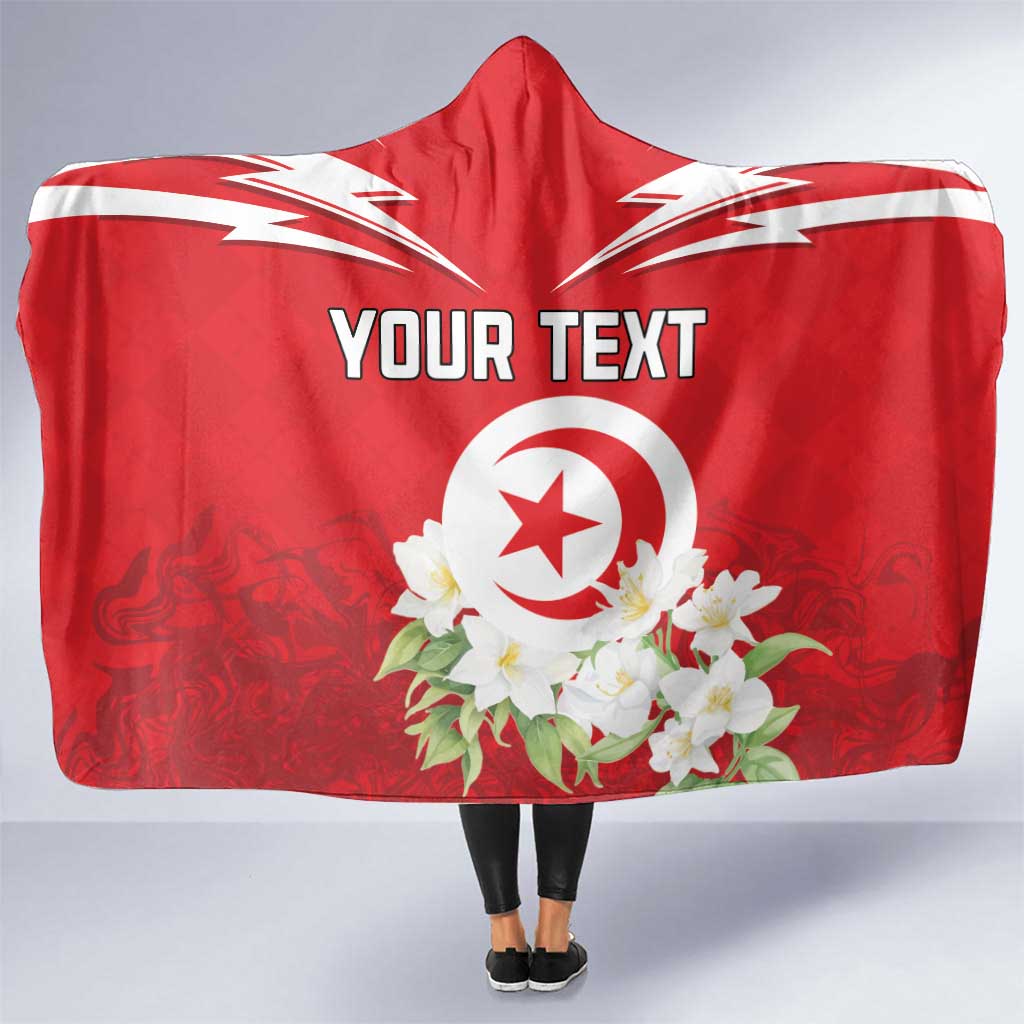 Personalized Tunisia Hooded Blanket Jasmine Flower and Emblem