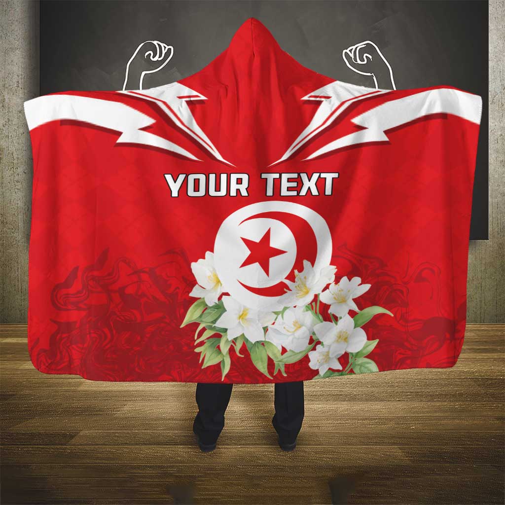 Personalized Tunisia Hooded Blanket Jasmine Flower and Emblem