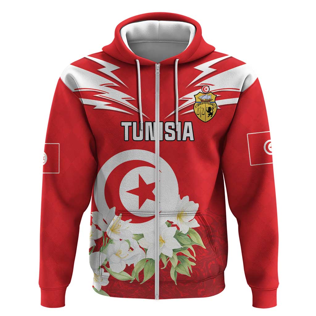 Personalized Tunisia Hoodie Jasmine Flower and Emblem - Wonder Print Shop