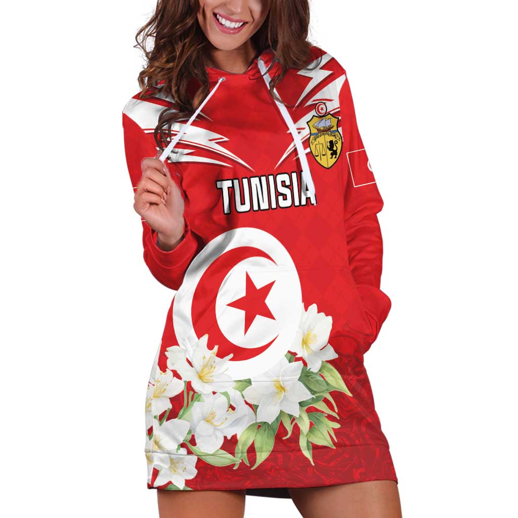 Personalized Tunisia Hoodie Dress Jasmine Flower and Emblem - Wonder Print Shop