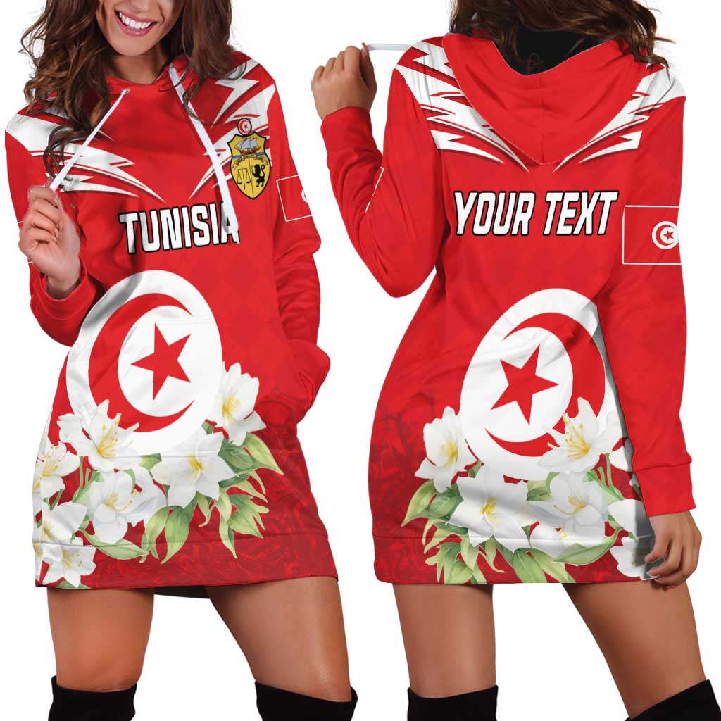 Personalized Tunisia Hoodie Dress Jasmine Flower and Emblem - Wonder Print Shop