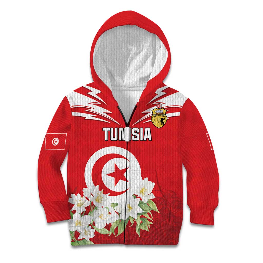 Personalized Tunisia Kid Hoodie Jasmine Flower and Emblem - Wonder Print Shop