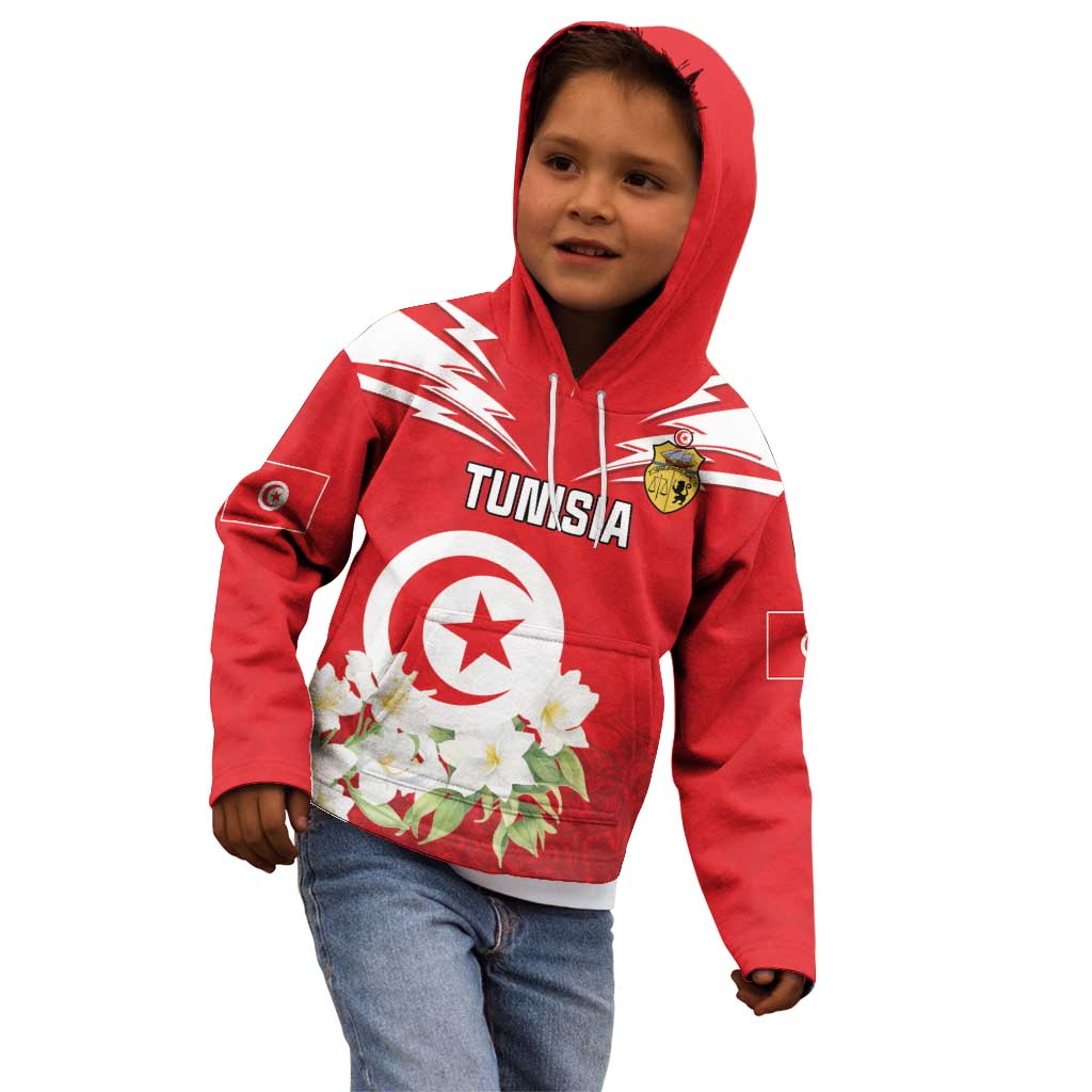 Personalized Tunisia Kid Hoodie Jasmine Flower and Emblem - Wonder Print Shop
