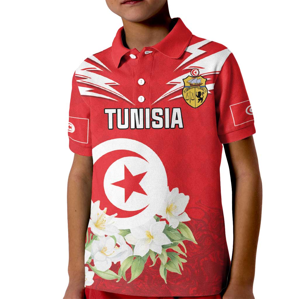 Personalized Tunisia Kid Polo Shirt Jasmine Flower and Emblem - Wonder Print Shop