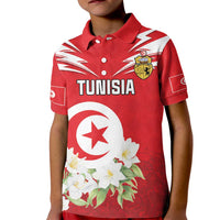 Personalized Tunisia Kid Polo Shirt Jasmine Flower and Emblem - Wonder Print Shop