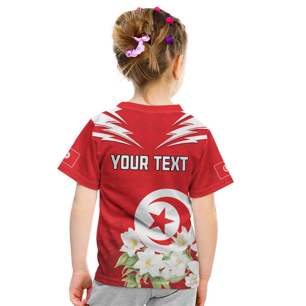 Personalized Tunisia Kid T Shirt Jasmine Flower and Emblem - Wonder Print Shop