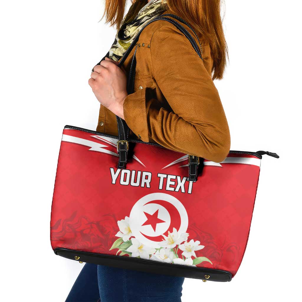 Personalized Tunisia Leather Tote Bag Jasmine Flower and Emblem - Wonder Print Shop