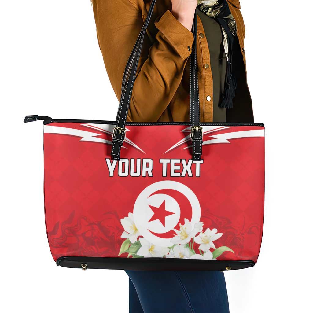 Personalized Tunisia Leather Tote Bag Jasmine Flower and Emblem - Wonder Print Shop
