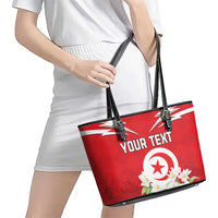 Personalized Tunisia Leather Tote Bag Jasmine Flower and Emblem - Wonder Print Shop